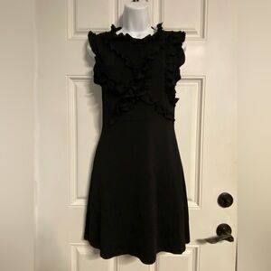 T31a- ZARA Black Knit Ruffle Trim Flared Hem Midi Dress